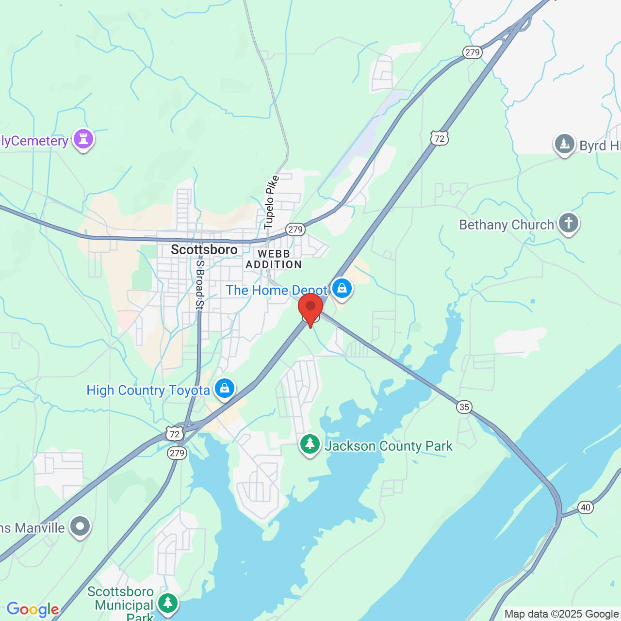 Google map image of our location in 102 Micah Way Scottsboro, AL